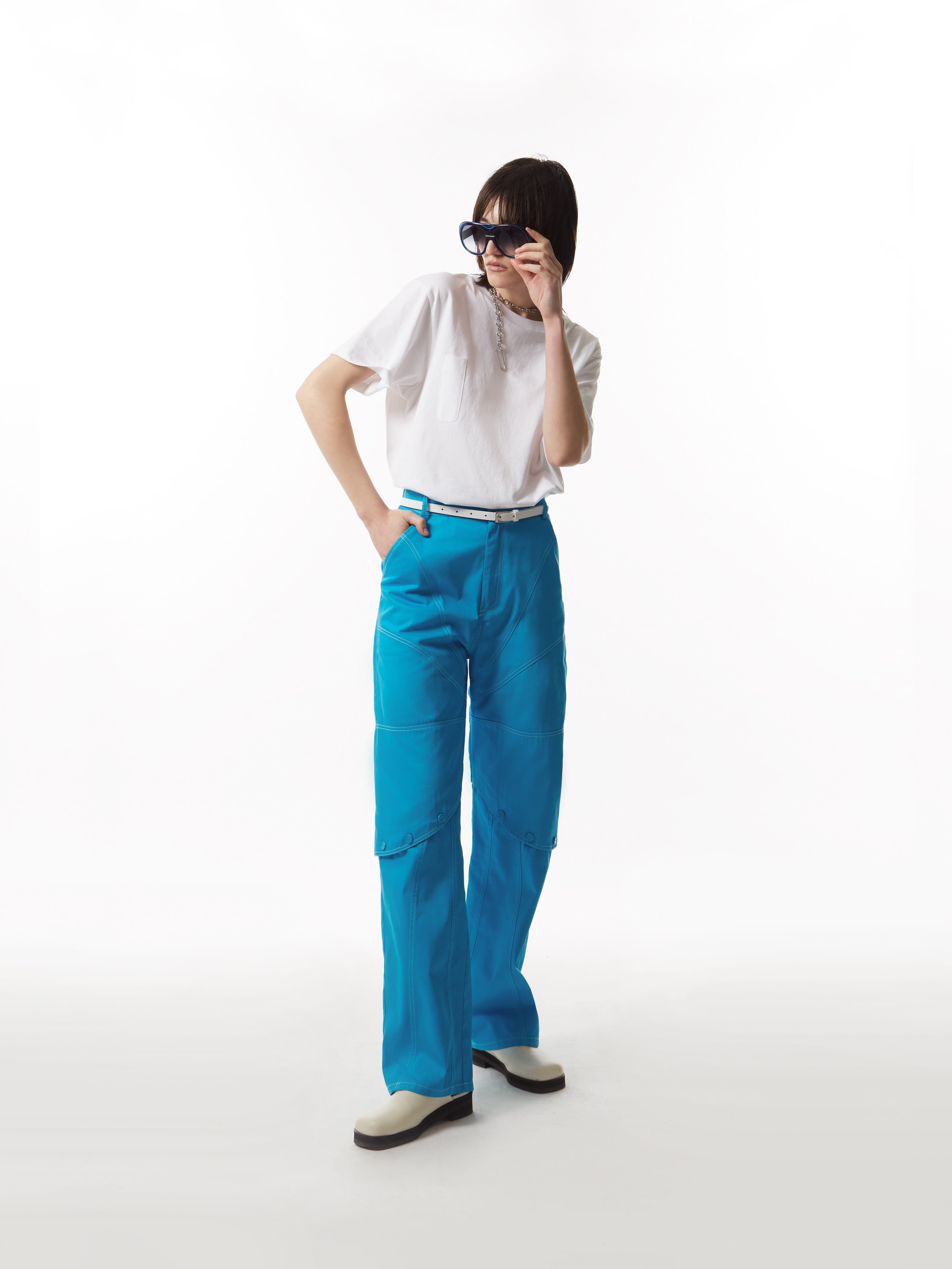 SNAP BUTTON TROUSERS(TURQUOISE BLUE)